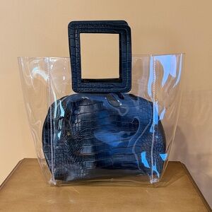 Transparent Tote Bag with Black Croc-Embossed Pouch